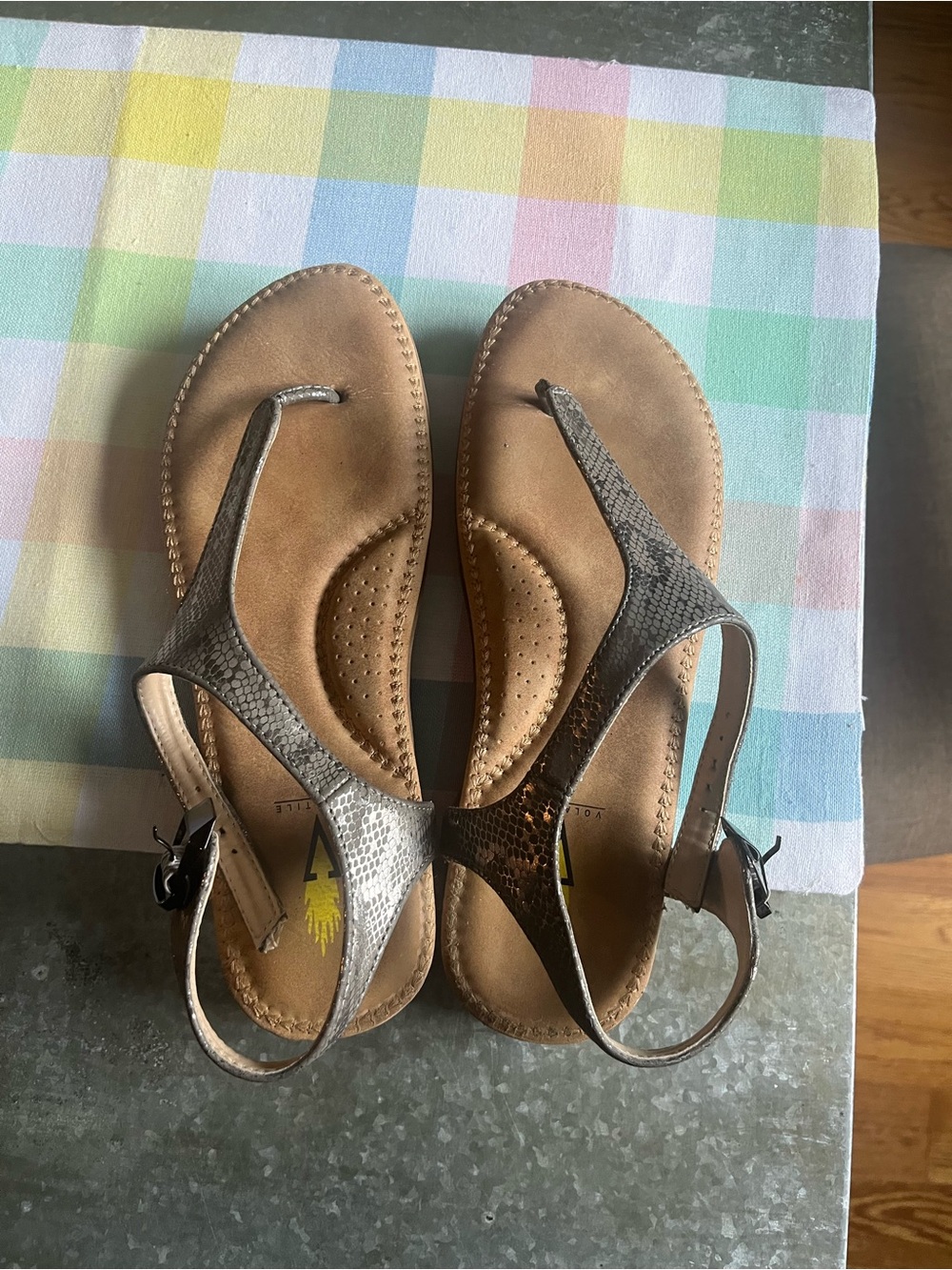 Volatile Metallic Brown T-Strap Sandals
